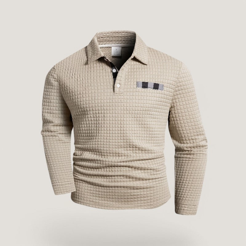 Slitesterk langermet stripete herre t-skjorte. Polyester/elastan gir komfort og formstabilitet for fritid.