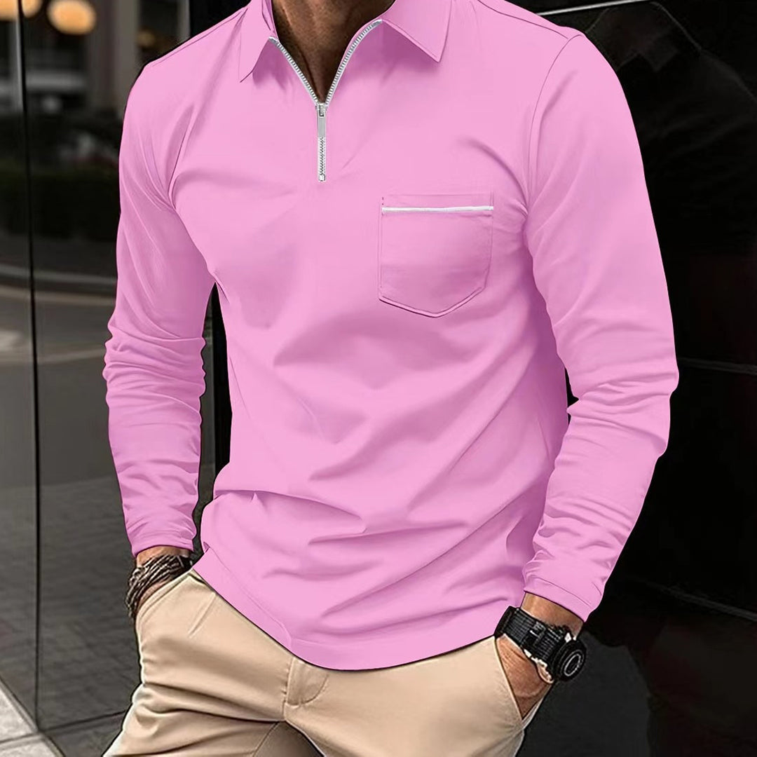 Allsidig langermet poloshirt for menn med moderne glidelåskrage, ideell for fritid og jobb.
