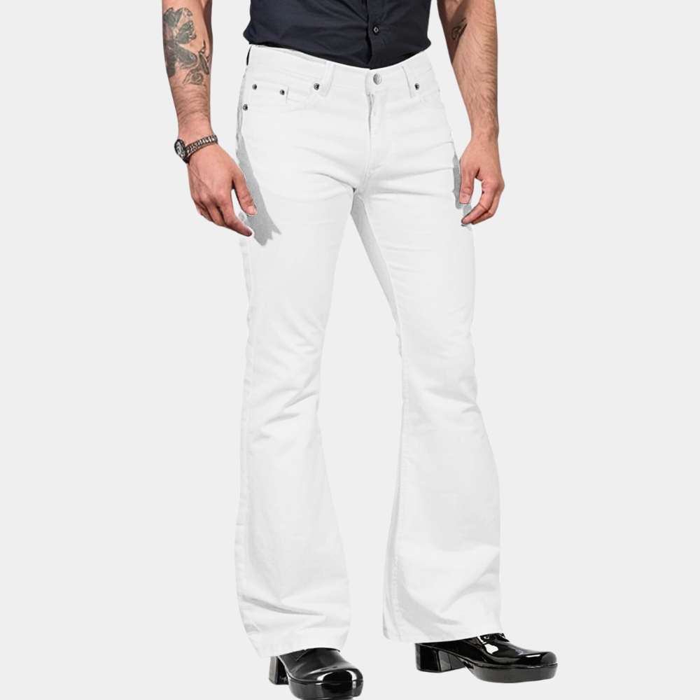 Klassiske retro flarebukser for menn, med utmerket stretch og komfort. Perfekt som stilfull vårbukse.