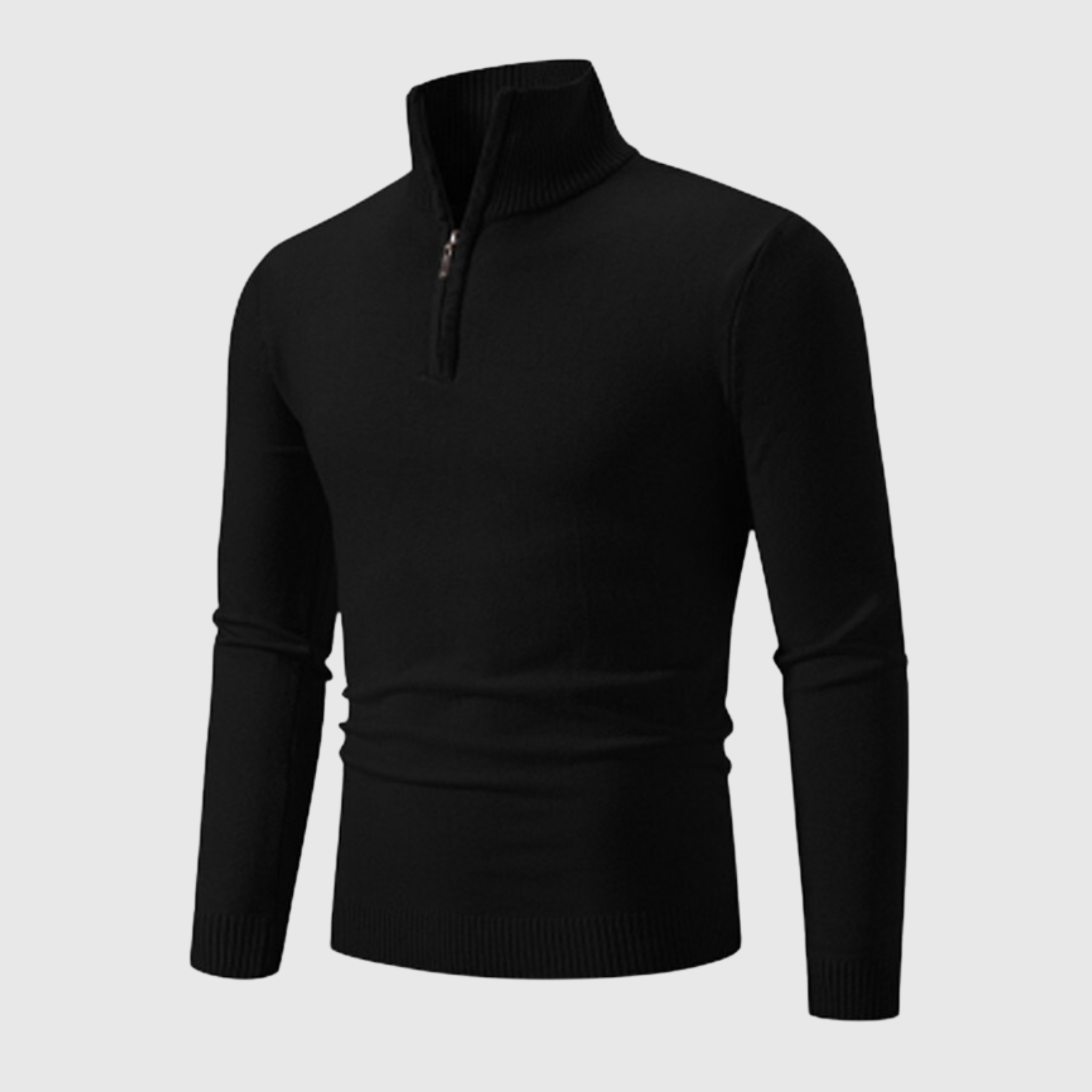 Modell iført stilfull herregenser med rund hals. Myk og komfortabel ribbestrikket pullover for høsten.