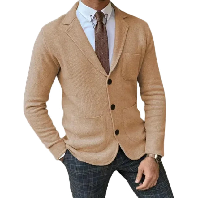 Herre strikkblazer i klassisk stil, perfekt for tidløs eleganse og komfortabel bruk hele dagen.