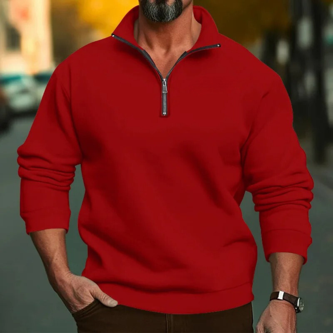 Varm og komfortabel herre sweatshirt. Halv glidelås og ståkrage for menn i kaldere vær.