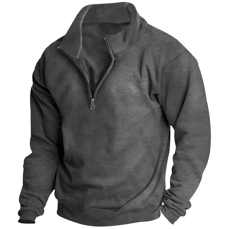 Stilfull herre sweatshirt. Ensfarget genser med halv glidelås og ståkrage for moderne menn.