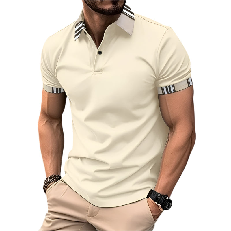 Stripete polo skjorte for menn. Elegant, uformell stil med krage, perfekt for hverdagsmote og sommer.