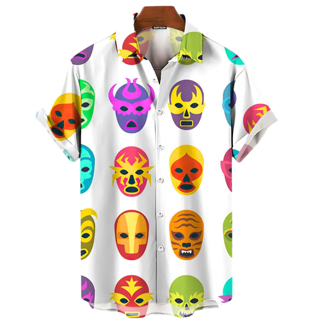 Herre t-skjorte med kult luchador maske design. Komfortabel og lett t-skjorte, perfekt for sommerbruk.