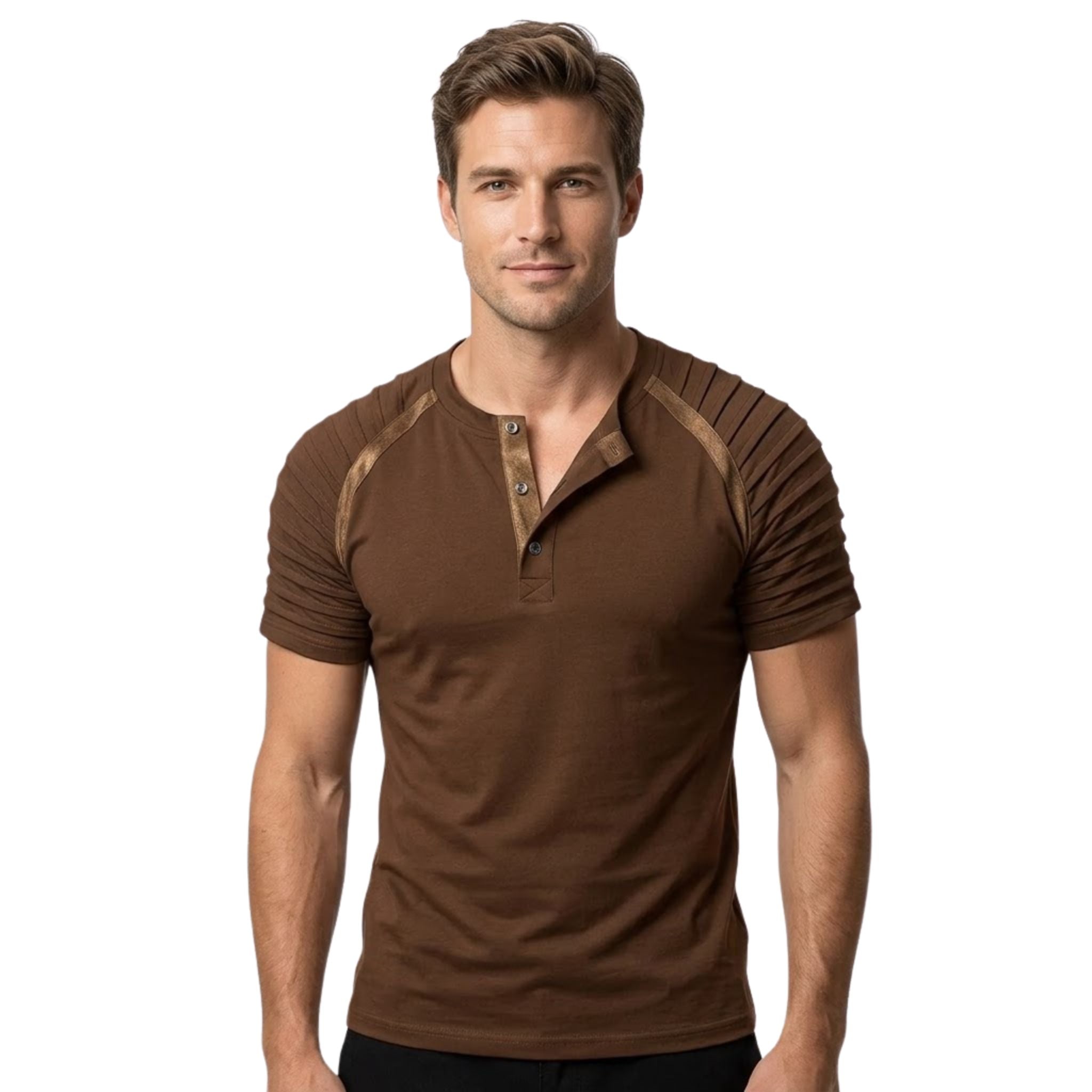 Herre t-skjorte med moderne striper i pustende polyester, ideell for casual sommerbruk.