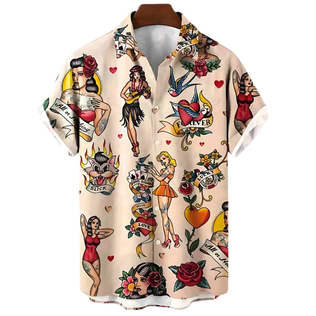Herre t-skjorte med vintage trykk, lett og komfortabel. Perfekt for sommer og avslappet hverdag.
