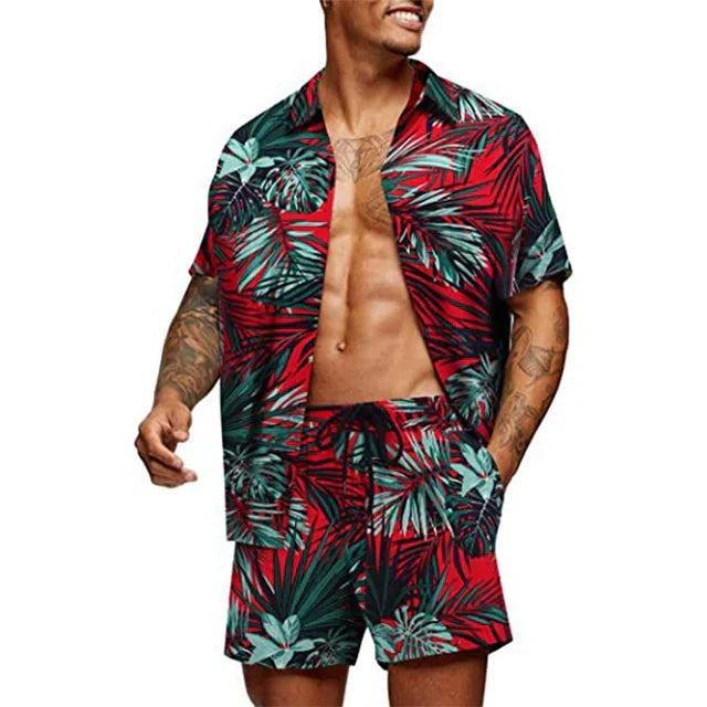 Trendy herre todelt sett med kortermet skjorte og shorts. Ideelt for sommerklær og en avslappet fritidslook.