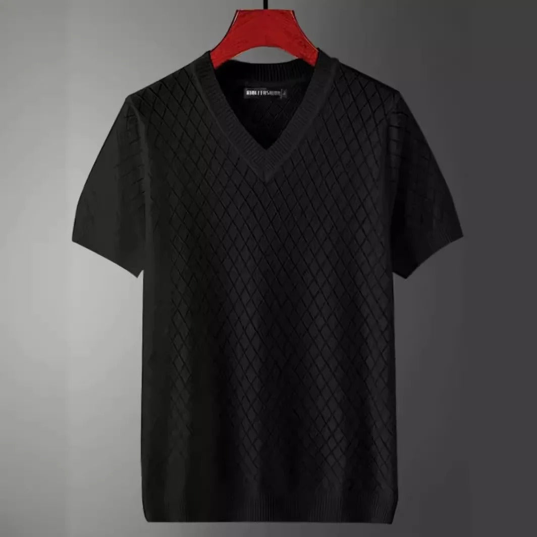 Basic herre V-hals t-skjorte i slim fit, med stretch for optimal bevegelsesfrihet på sommerdager.