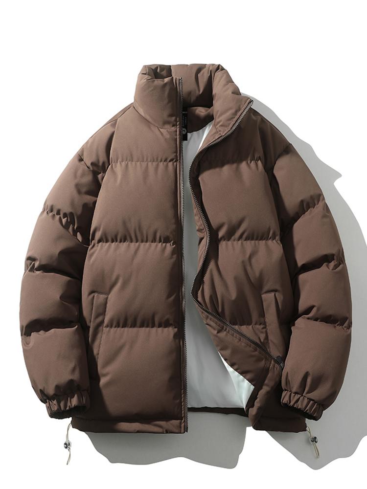 Herre varm quiltet jakke i marineblå med ståkrage og glidelås, perfekt for vinter.