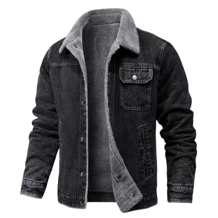 Herre vinterjakke i jeans-stil med varmt fôr, perfekt for kalde dager.