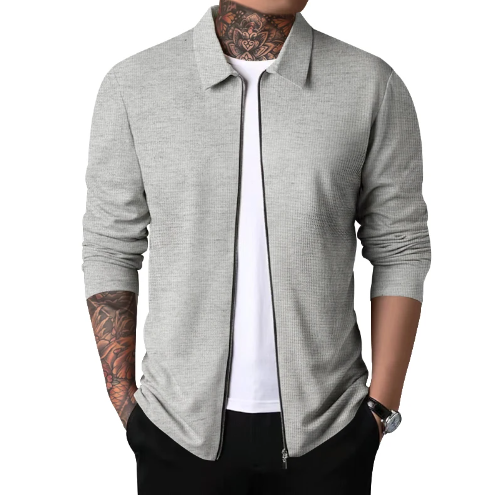 Allsidig herrecardigan med glidelås, krage og tidløs design for den moderne mann.