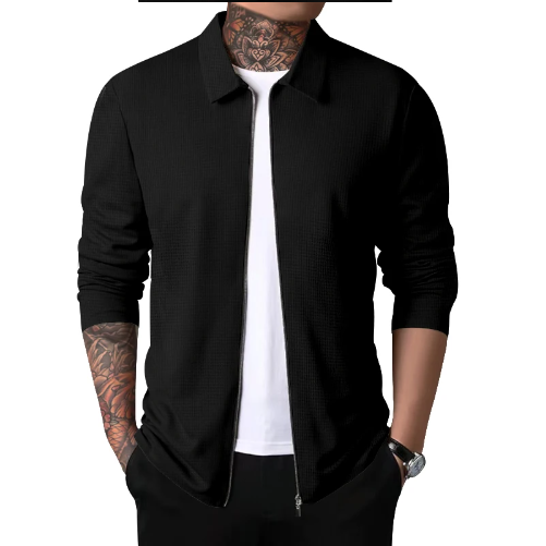 Myk og varm herrecardigan med glidelås og krage, perfekt for uformell mote.
