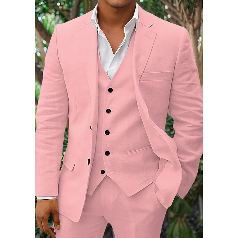 Herredress i Lin: Elegant 3-delt sett med blazer, vest og bukse for stil og komfort. Perfekt til formelle anledninger.