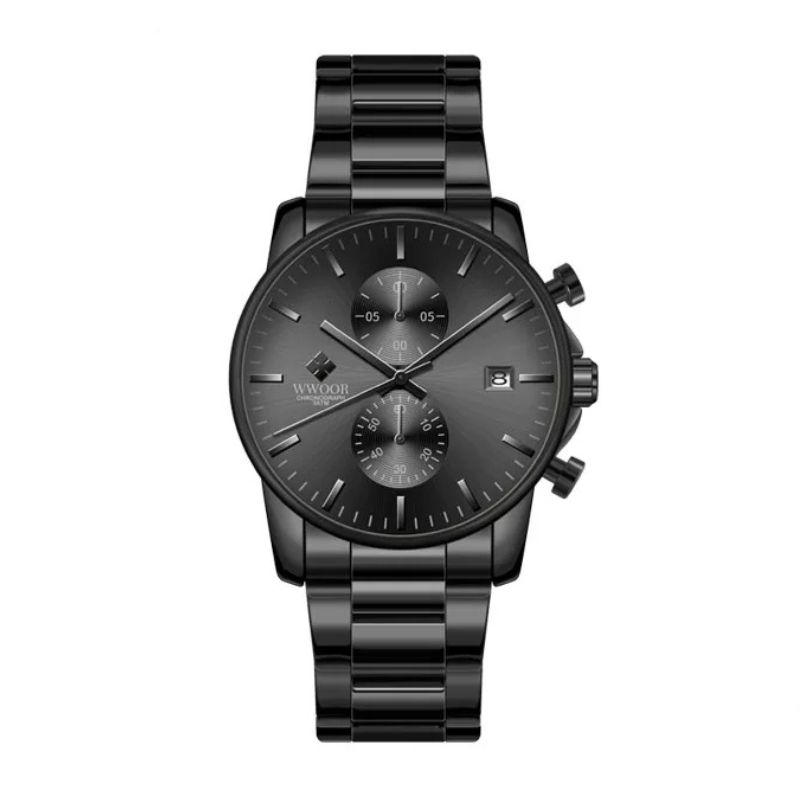 Herreklokke i rustfritt stål, elegant design, perfekt for menn i business, kvartsur kronograf.