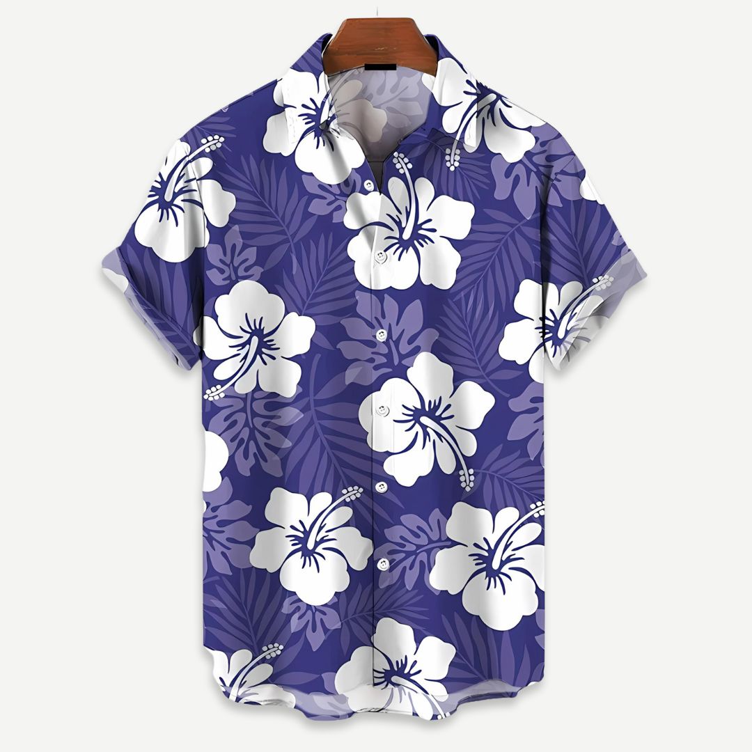 Stilig mønstret herreskjorte med blomsterprint og avslappet passform; et must for vår- og sommermoten.