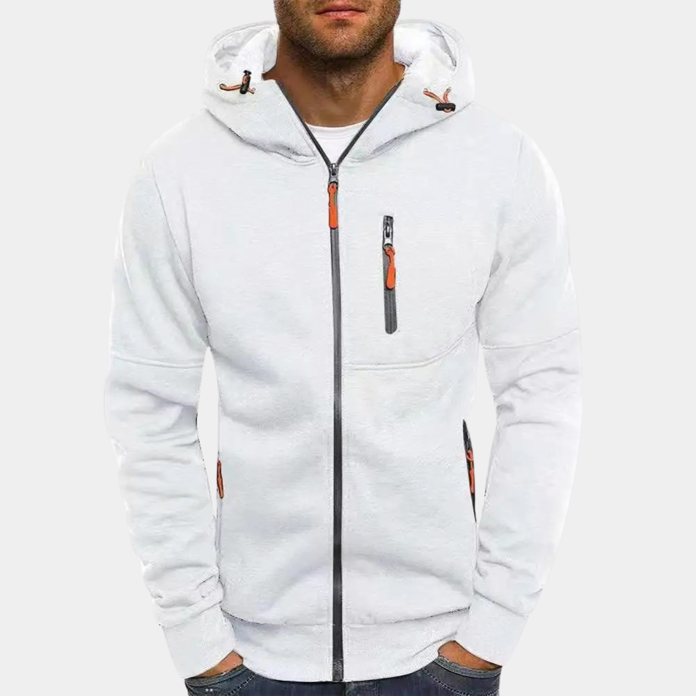 Herresweater med glidelås og hette, ideell for menn som søker komfortabel og varm mote.