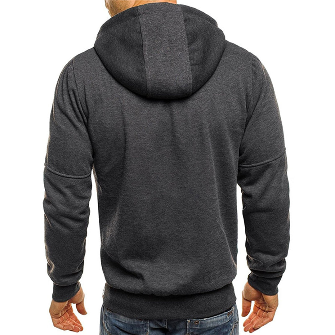 Avslappet herrehettegenser med praktisk glidelås, ideell for casual og varm stil.