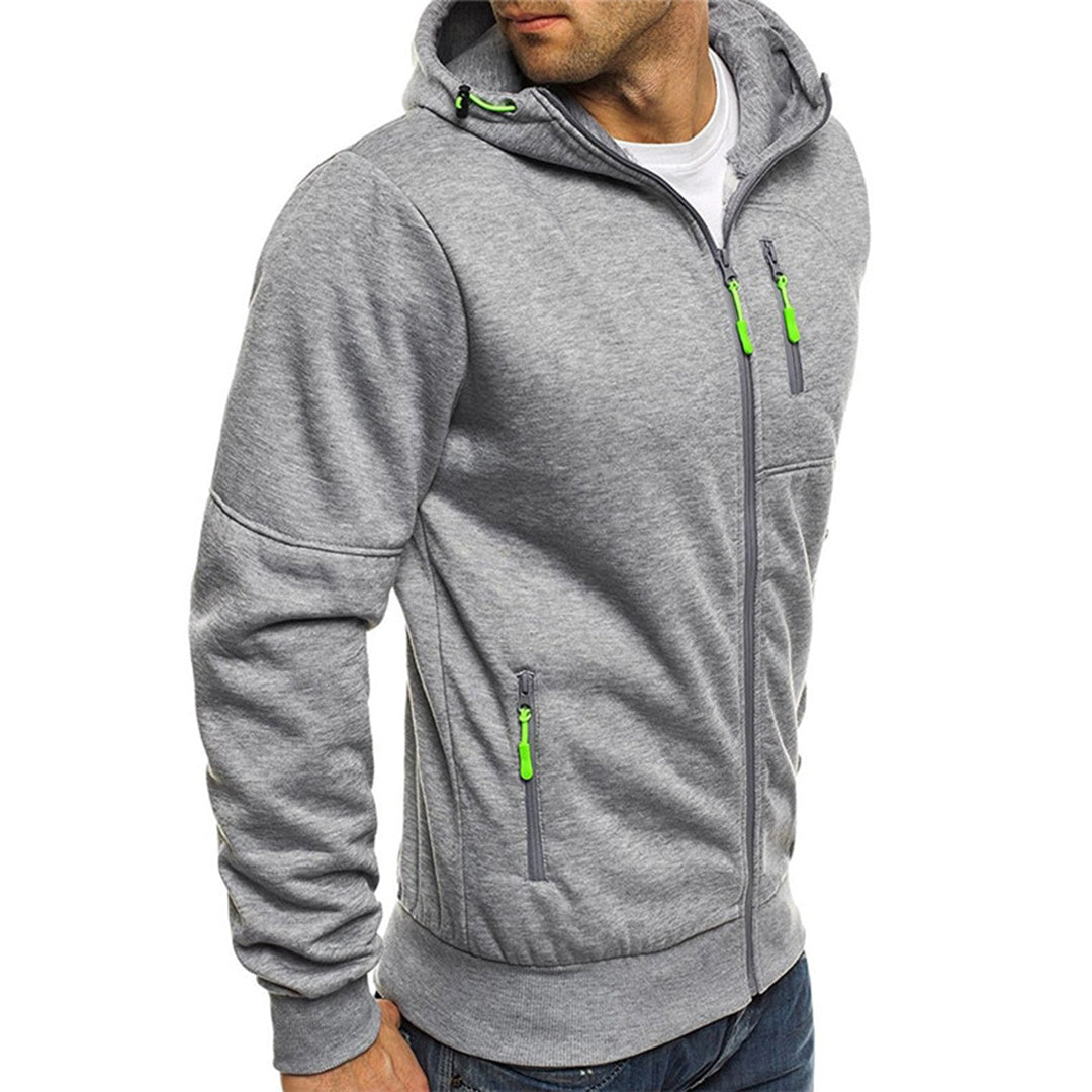 Herresweater med hette, glidelås, myk og varm, en allsidig flerfarget genser for menn.