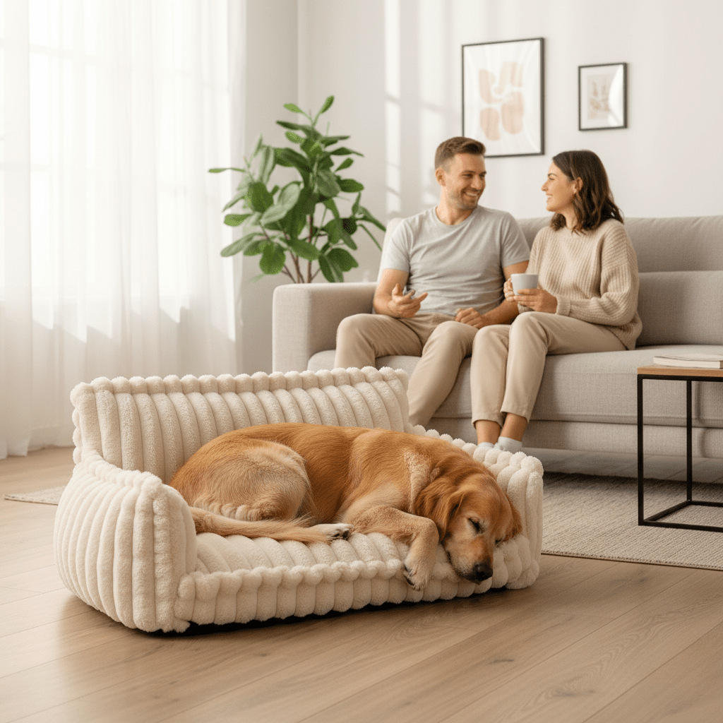 Vaskbar hundesofa med sklisikker bunn og hevet kant. Luksuriøs og koselig soveplass.