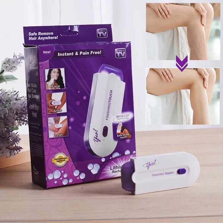 Kompakt oppladbar USB-epilator i hvit, bruker laser for effektiv og smertefri hårfjerning.