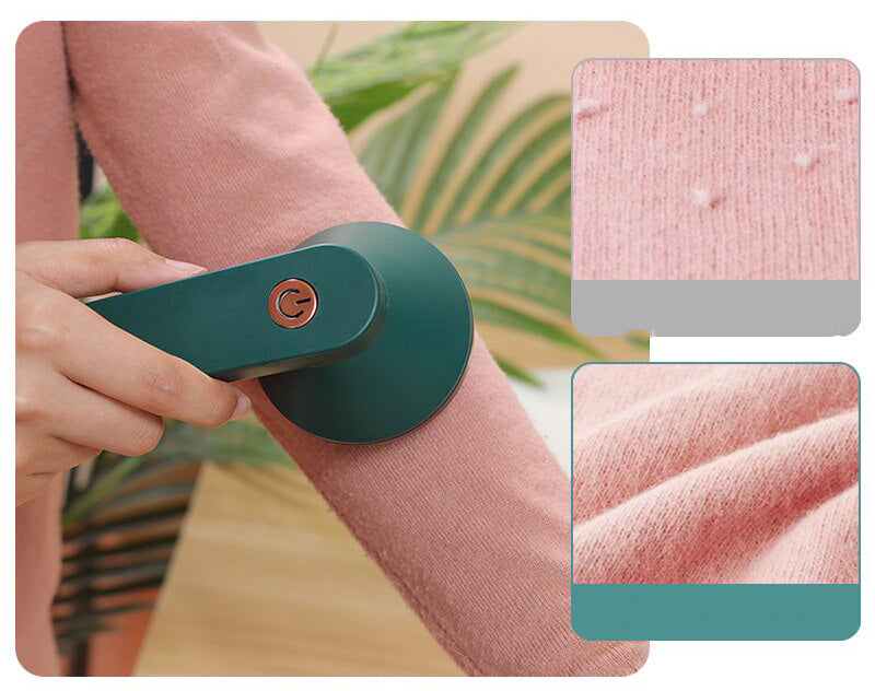 Effektiv lofjerner som gir klærne et friskt utseende. Grønn og hvit, bærbar design.