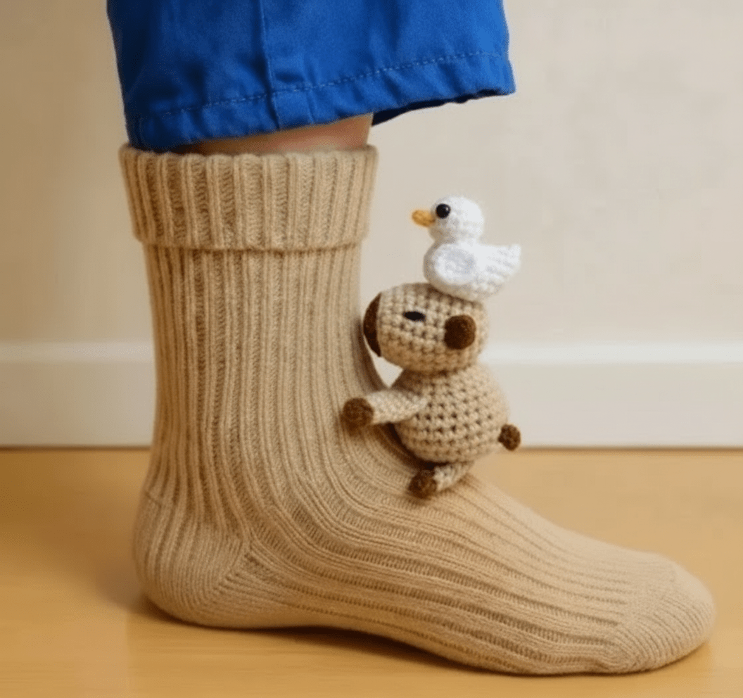 Trendy dyresokker med fluffy komfort og en morsom 3D dyreaksent. Sklisikre og varme.