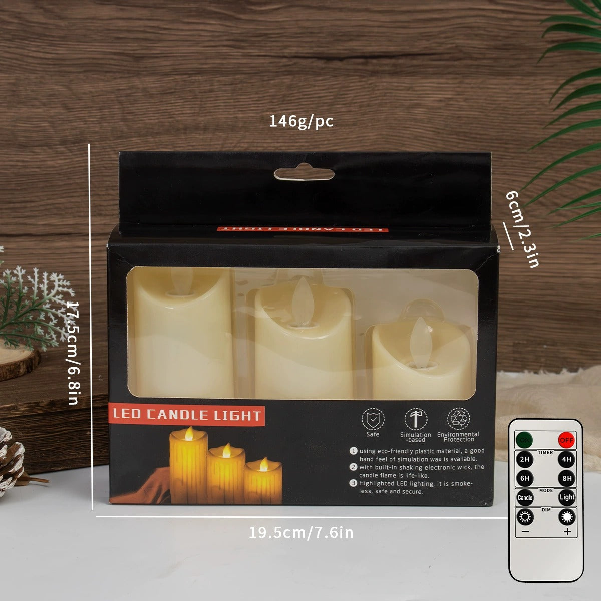 LED Blokklys Sett - 3 Stk. - 3D Flamme - Flere Farger