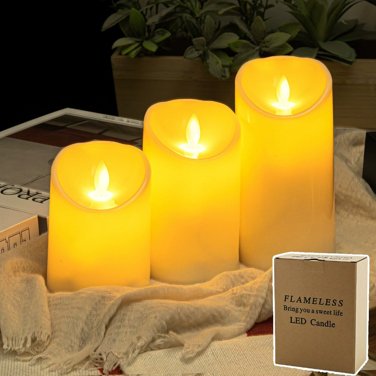 LED Blokklys Sett - 3 Stk. - 3D Flamme - Flere Farger