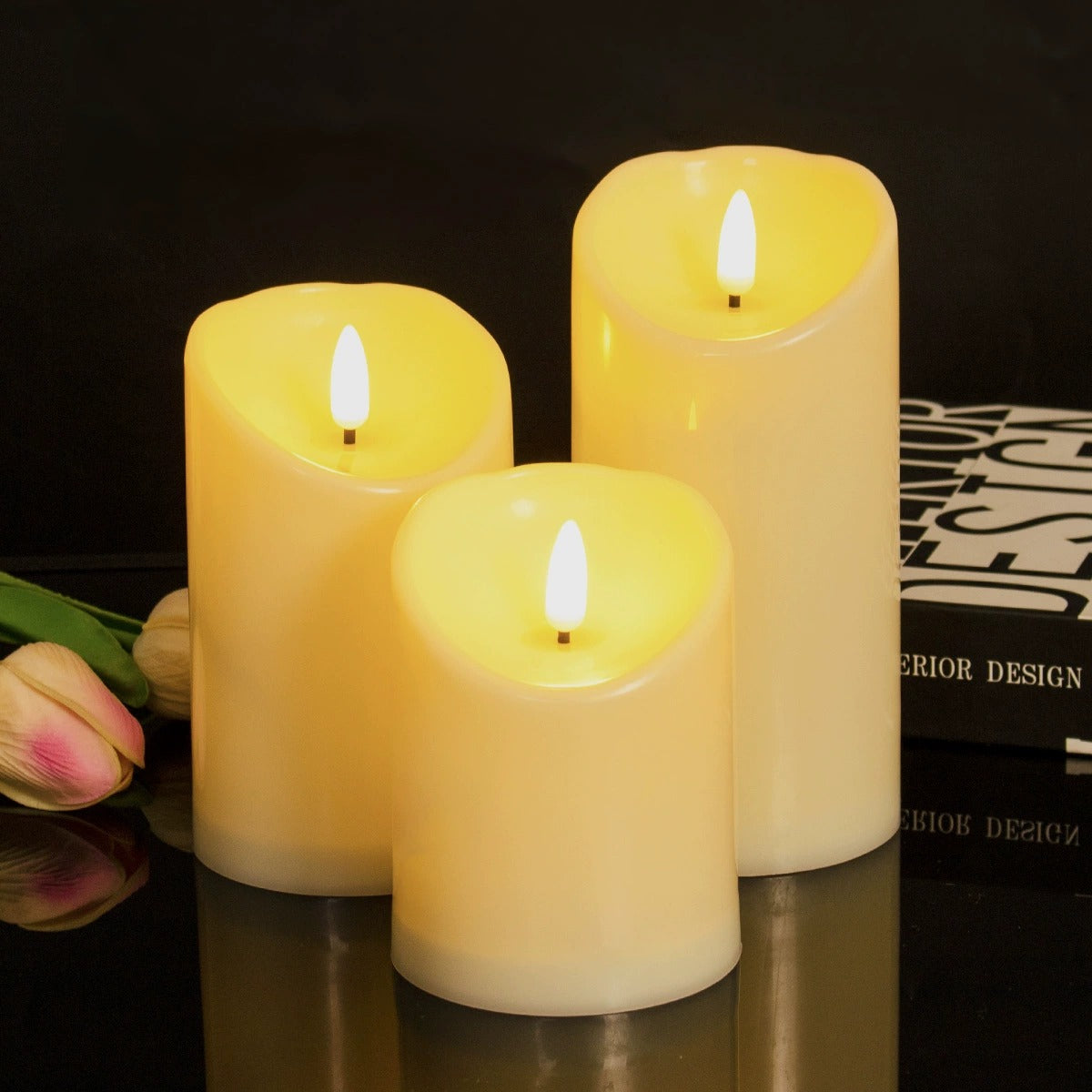 LED Blokklys Sett - 3 Stk. - 3D Flamme - Flere Farger