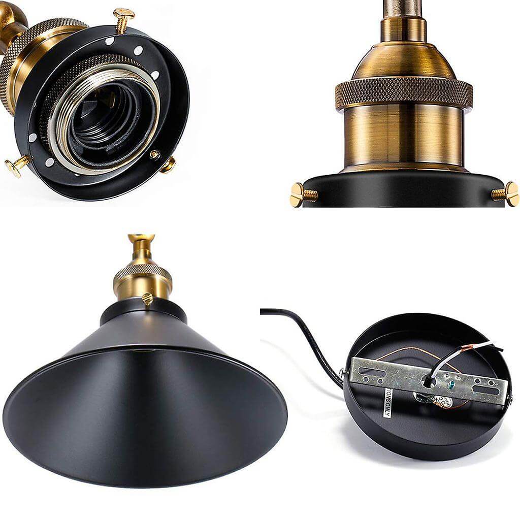 Dristig industriell retro pendellampe i svart metall, gir fokusert belysning