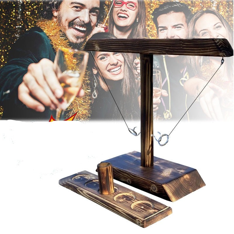 Solid treleke med ringkast, ideelt selskapsspill for innendørs og utendørs moro, drikkespill