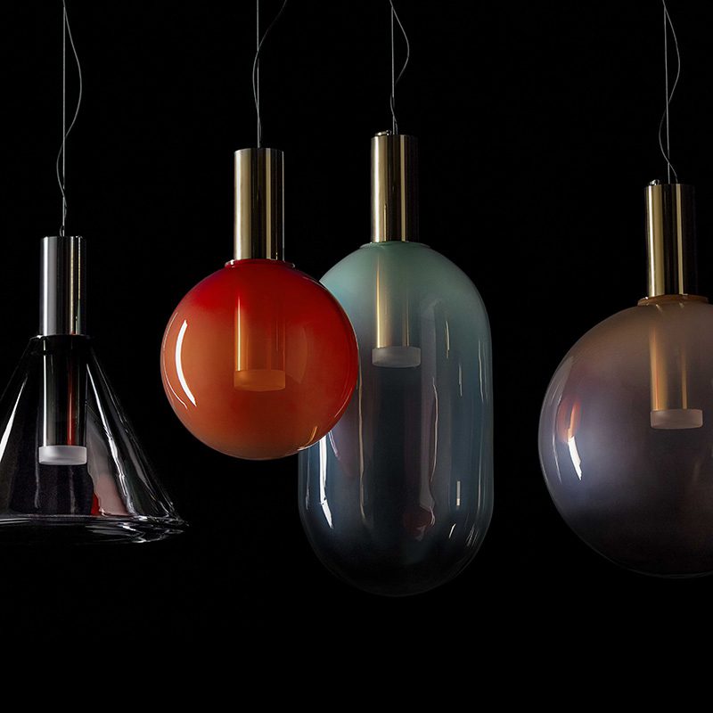 "Isabel Collection pendellampe med ventilert design, diffus lys, sfærisk form, justerbar kabel, elegant takbelysning."