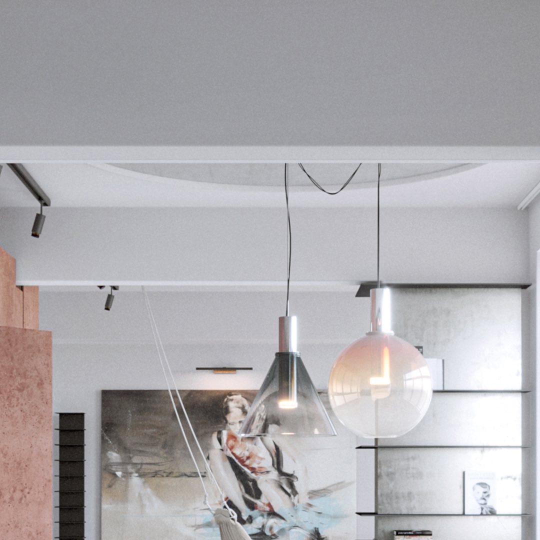 "Isabel Collection pendellampe med ventilert design, diffus lys, sfærisk form, justerbar kabel, elegant takbelysning."