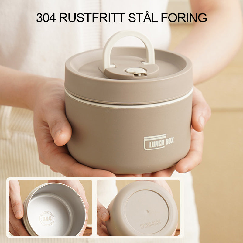 "Isolert rustfri stål matboks med vakuumforsegling, sølvfarget, enkel og stilren design for varme måltider"