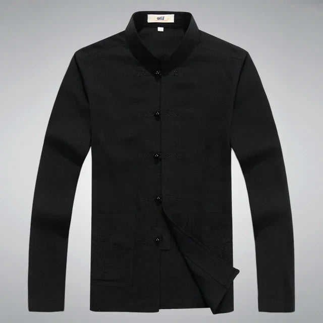 Perfekt vår- og høstsett: Japansk langermet topp og bukser. Et matchende herreklærsett i elegant stil.