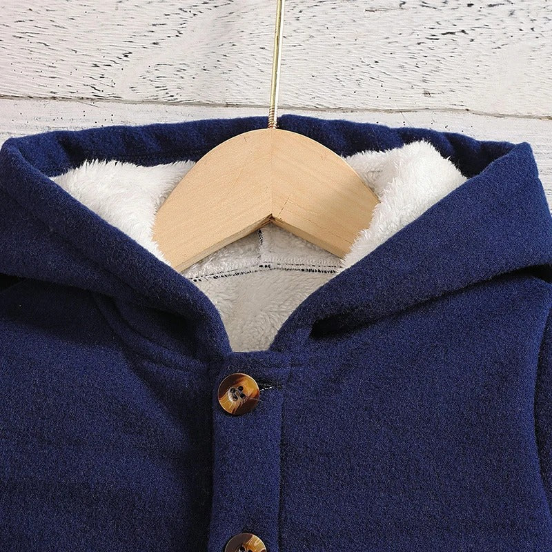 Polstret fleecejakke for jenter med hette, flat lay, klart for salg, barnemote