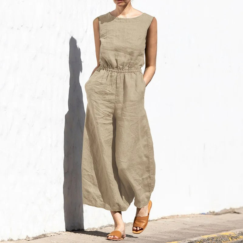 Moderne ermeløs jumpsuit, en allsidig heldress som kombinerer komfort og elegant stil for kvinner.