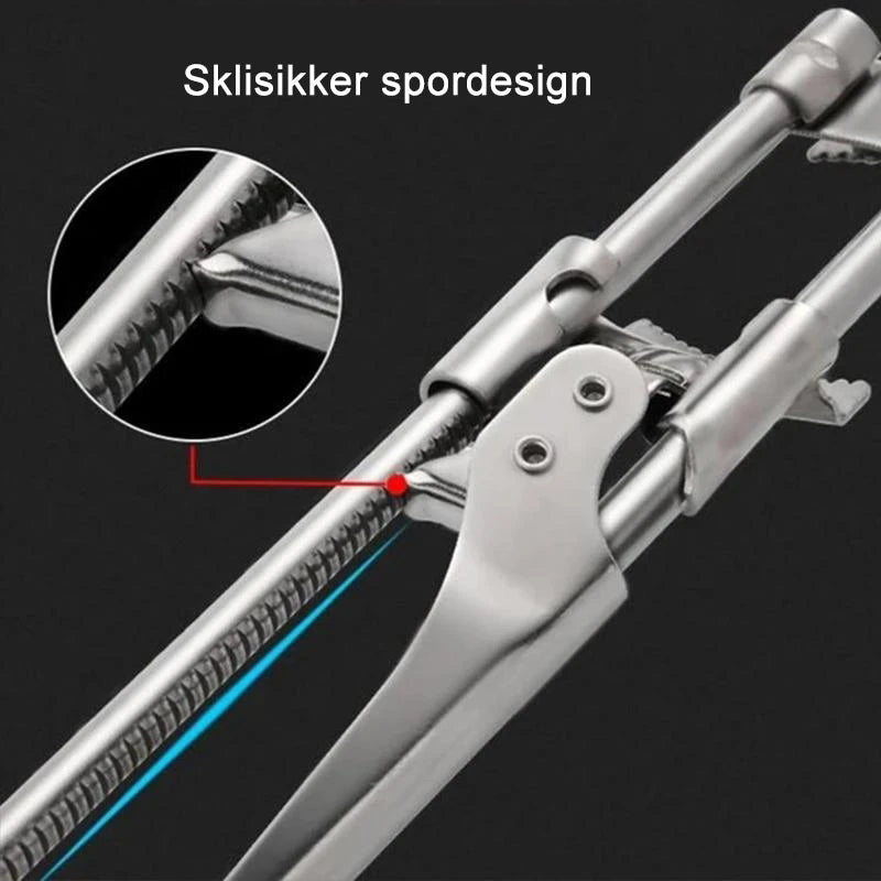 "Justerbar boksåpner i rustfritt stål med ergonomisk håndtak, skinnende overflate og moderne design for flasker i ulike størr