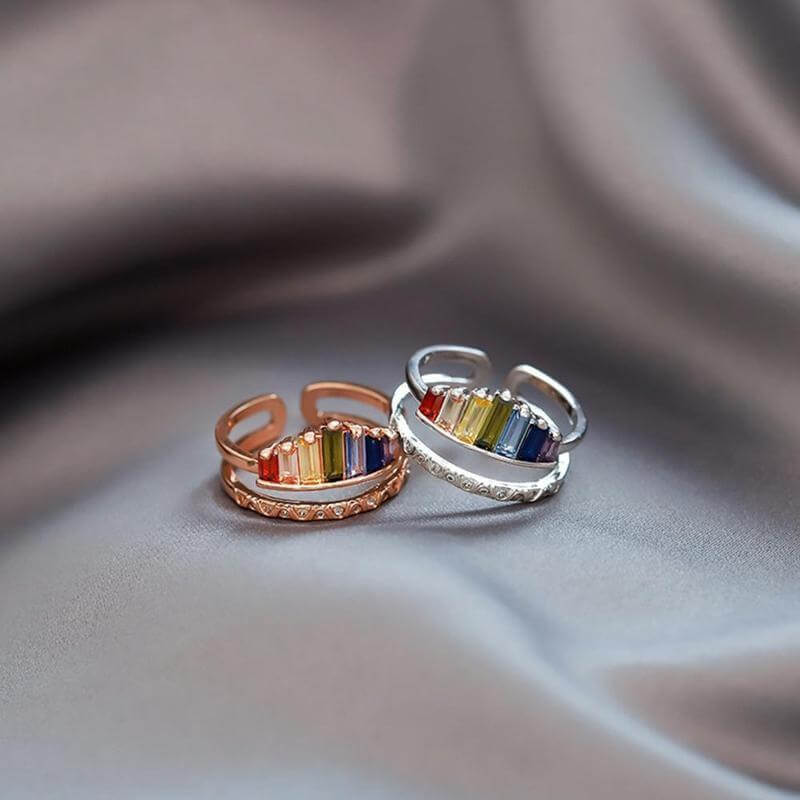 Kroneformet justerbar ring i rosegull, fargerike cubic zirconia, spesielle smykker gave.