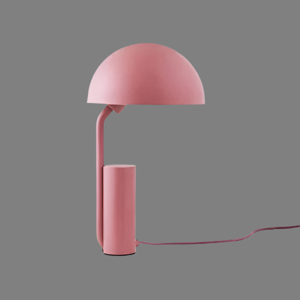 "Justerbar og stilfull Cap bordlampe med geometriske former, tilgjengelig i hvit, rosa og svart. Perfekt for moderne interiør