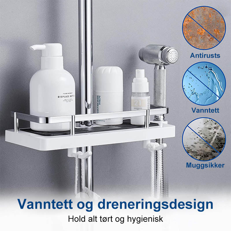 "Justerbar, rustbestandig dusjstang i stilren design for baderom; praktisk oppbevaring med moderne touch."
