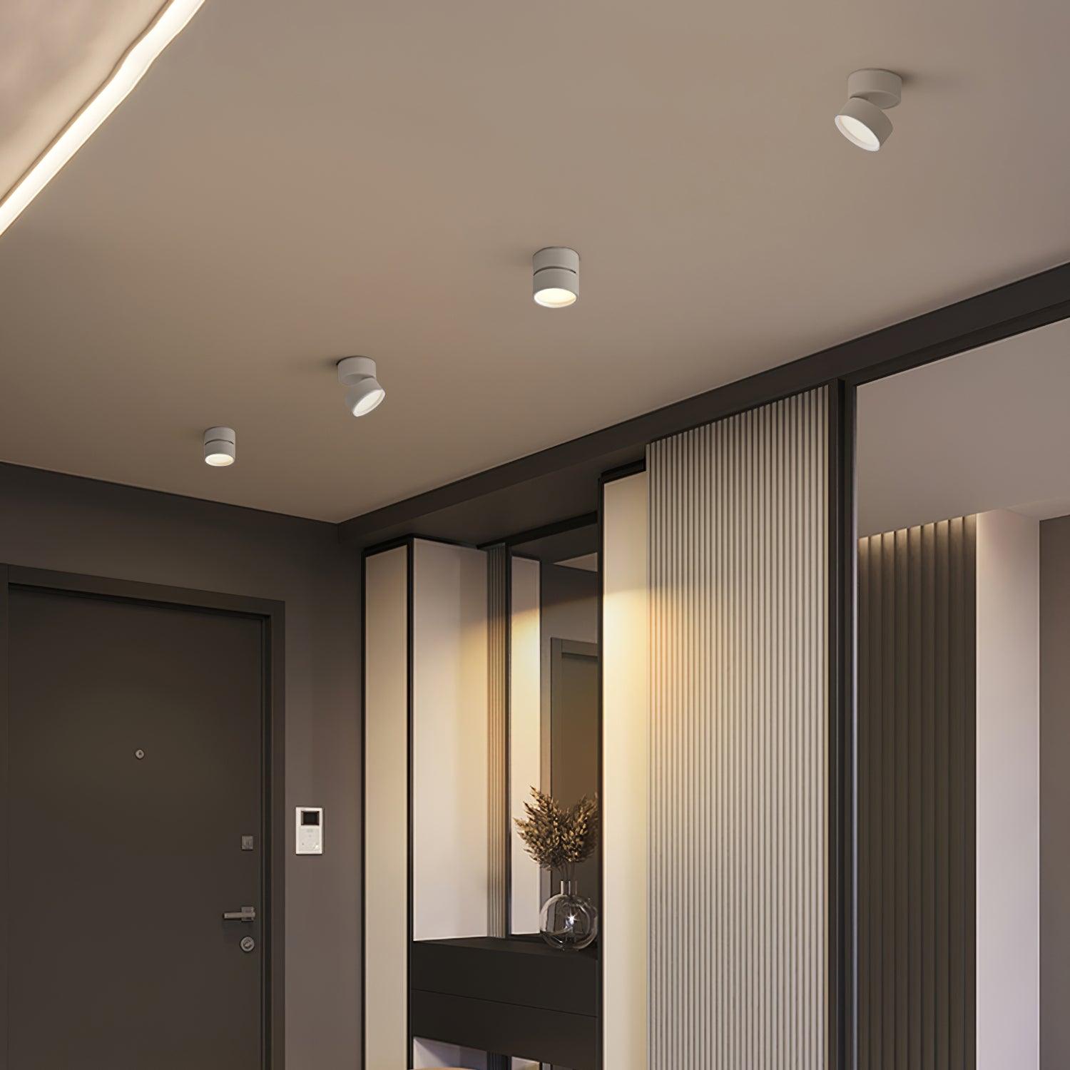 "Justerbar Savvina LED-taklampe i elegant aluminium, varm hvit lys, allsidig belysning for moderne hjem."