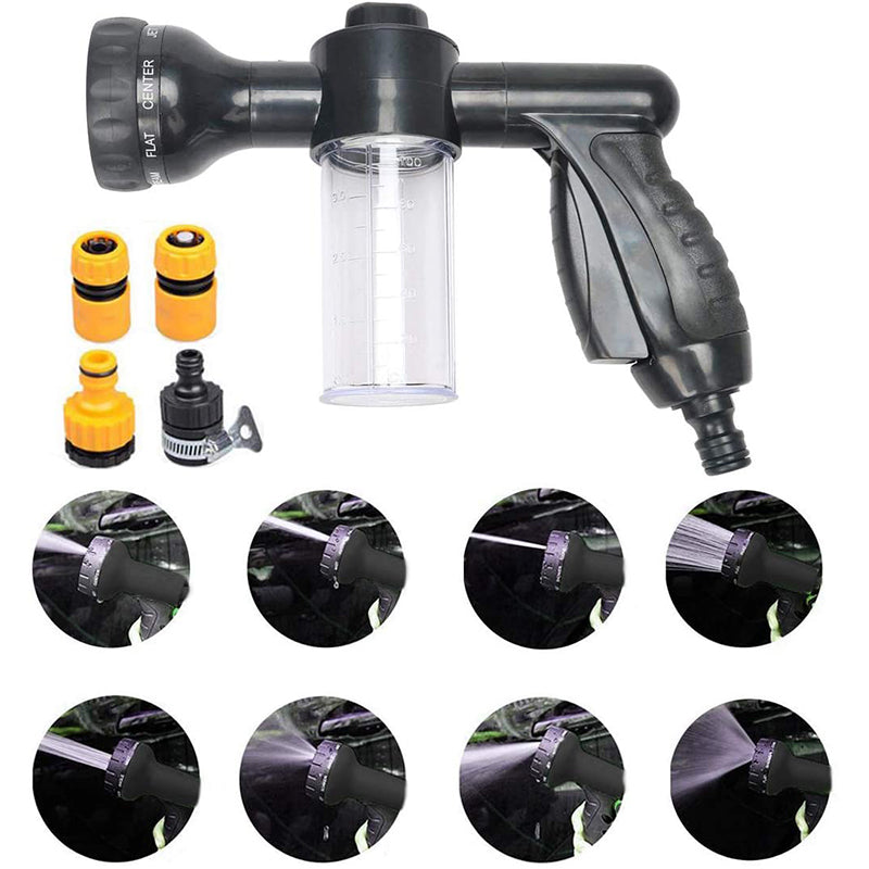 "Justerbar skum vaskepistol for bilrengjøring, grønn med svart, ergonomisk grip og gummidyse for tilpasning av spray."