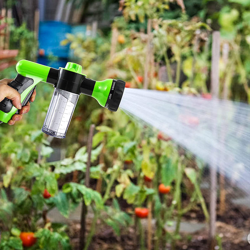 "Justerbar skum vaskepistol for bilrengjøring, grønn med svart, ergonomisk grip og gummidyse for tilpasning av spray."