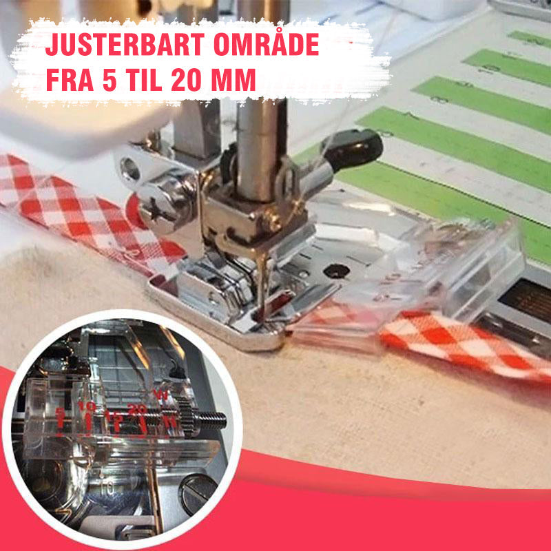 Justerbar symaskin trykkfot i metall og plast, universell passform, enkel snap-on montering, robust og slitesterk.