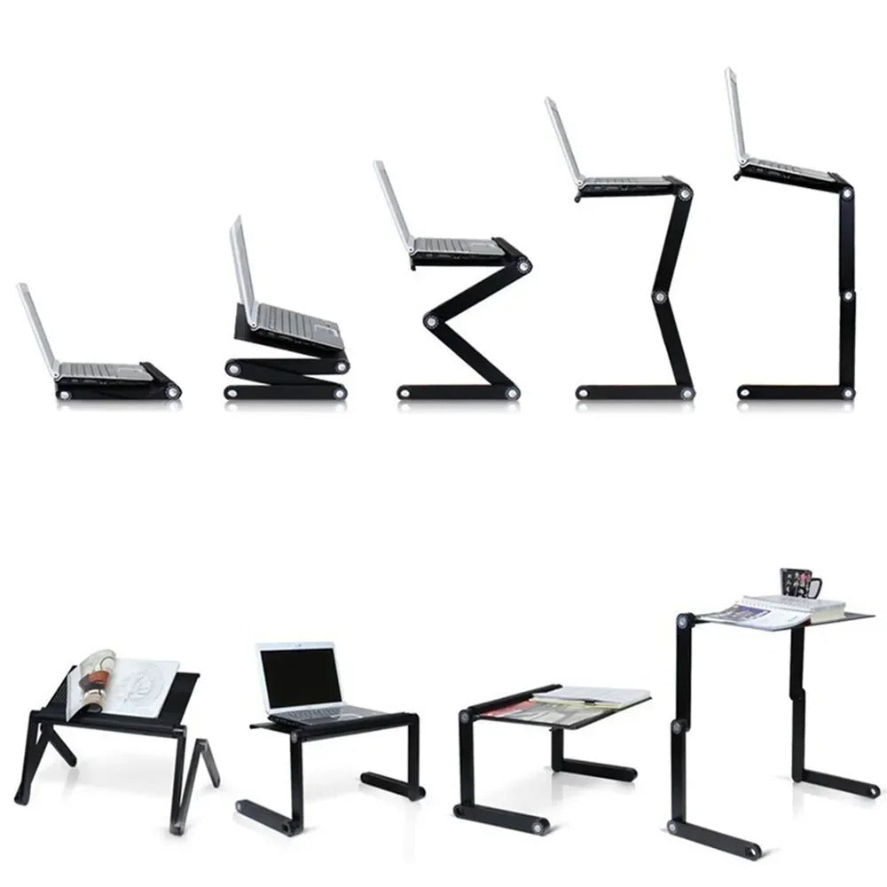 Bærbart laptop stativ med justerbar design og ventilasjon, ideelt for fjernarbeid og kontorbruk.