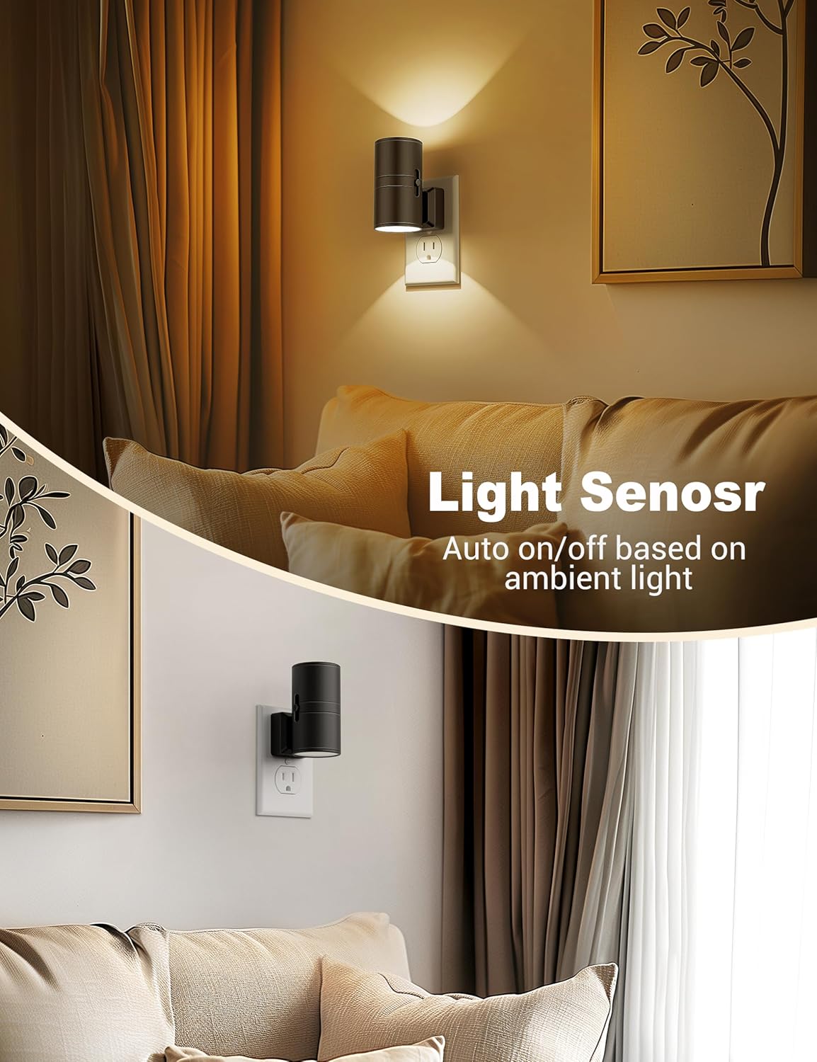 Energieffektivt LED nattlys. Automatisk skumringssensor, perfekt som soveromslys eller ganglys.