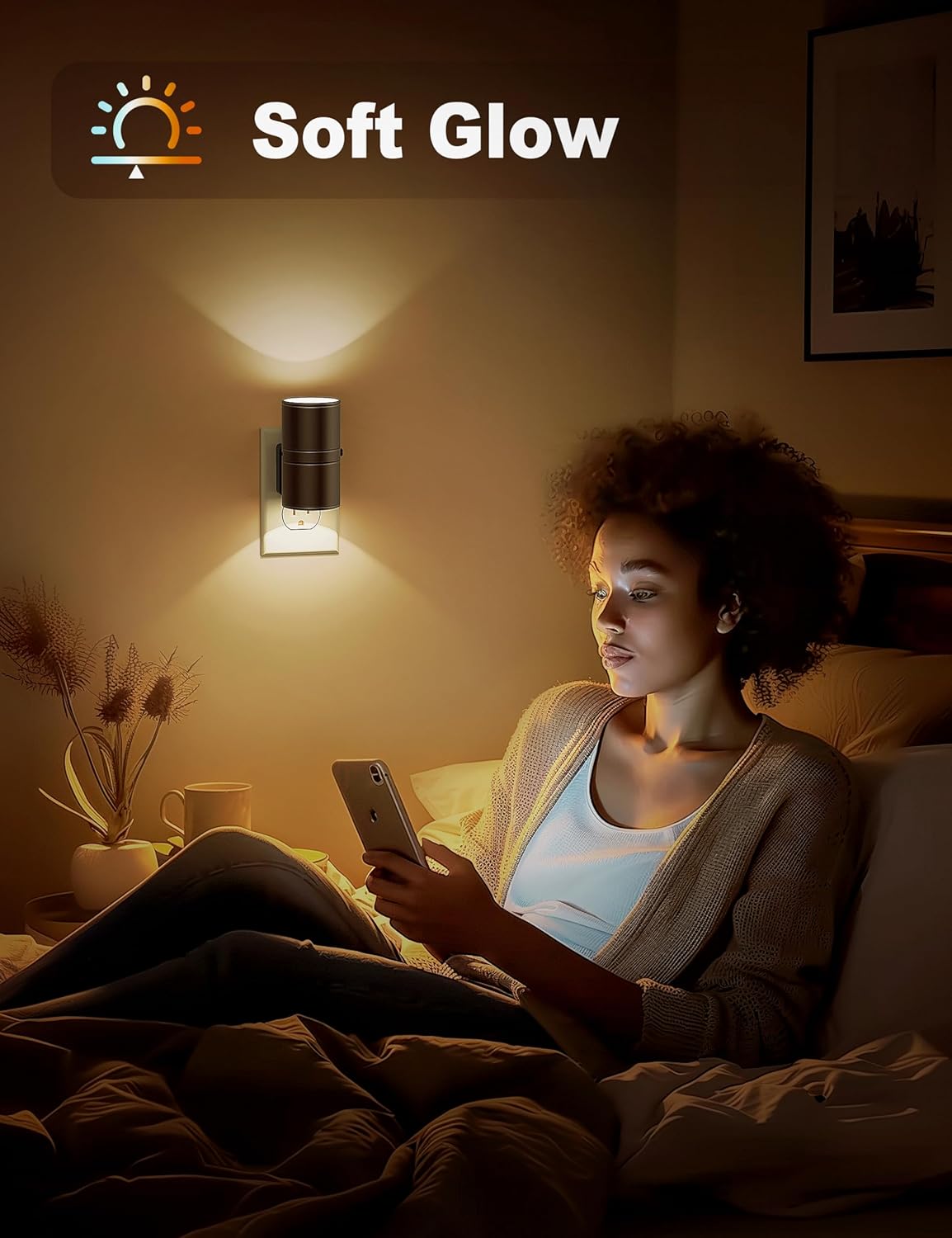 Trygt LED nattlys for barnerom med justerbar lysstyrke og automatisk skumringssensor. Mykt, dimbart lys.