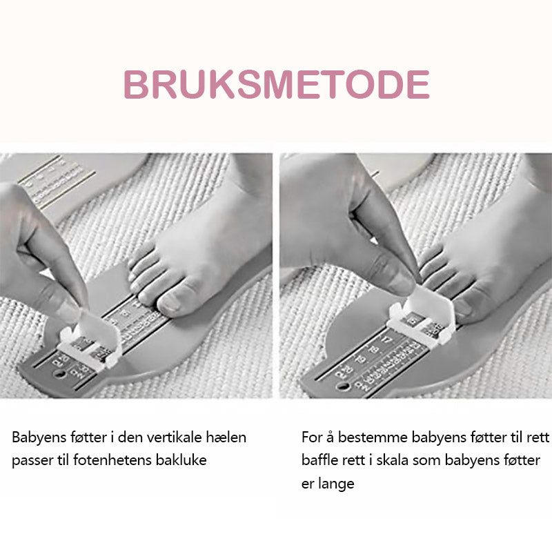 Justerbart måleverktøy i fargerik ABS for barnas føtter, 0-20 cm, i gul, rød, grønn og blå for riktig skostørrelse.